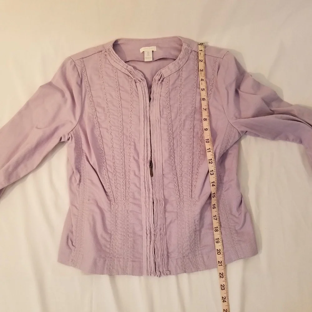 CHICO'S Ruffled Denim‎ Jean Jacket Size 0 Lavender